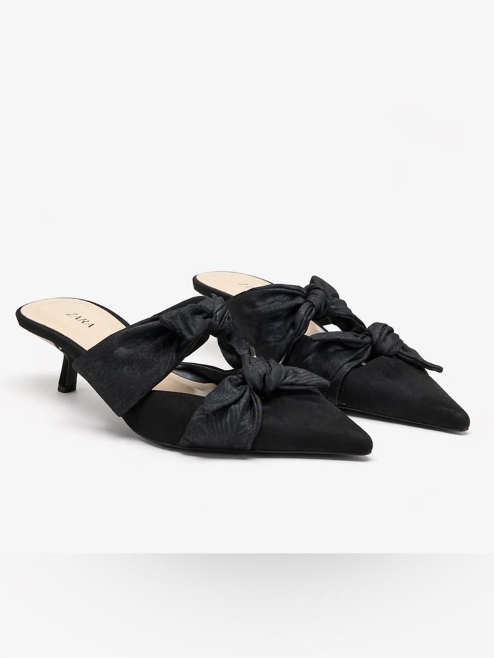 Zara Bow Knotted Kitten Heel Pointed Toe Shoes
